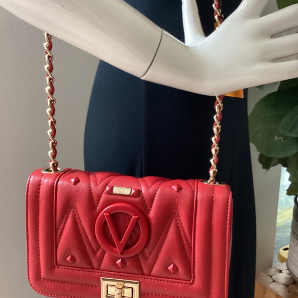 REDUCED VALENTINO by Mario Valentino Quilted Red Leather Shoulder Crossbody Bag - Picture 2 of 13